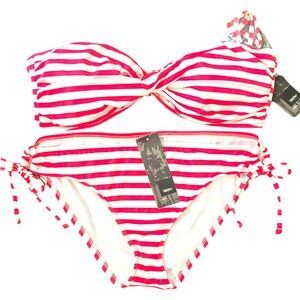 NWT Mossimo 2pc Swim Suit Salmon Striped with Straps